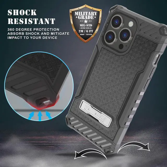 Alt view image 5 of 7 - Black Rugged Case Cover Stand + Belt Clip Holster + Strap for iPhone 13 Pro Max