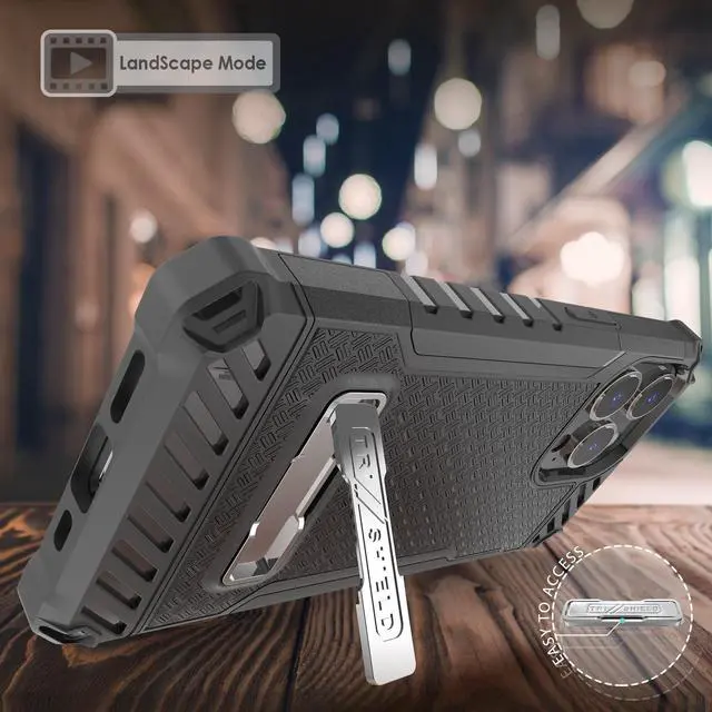 Alt view image 4 of 7 - Black Rugged Case Cover Stand + Belt Clip Holster + Strap for iPhone 13 Pro Max