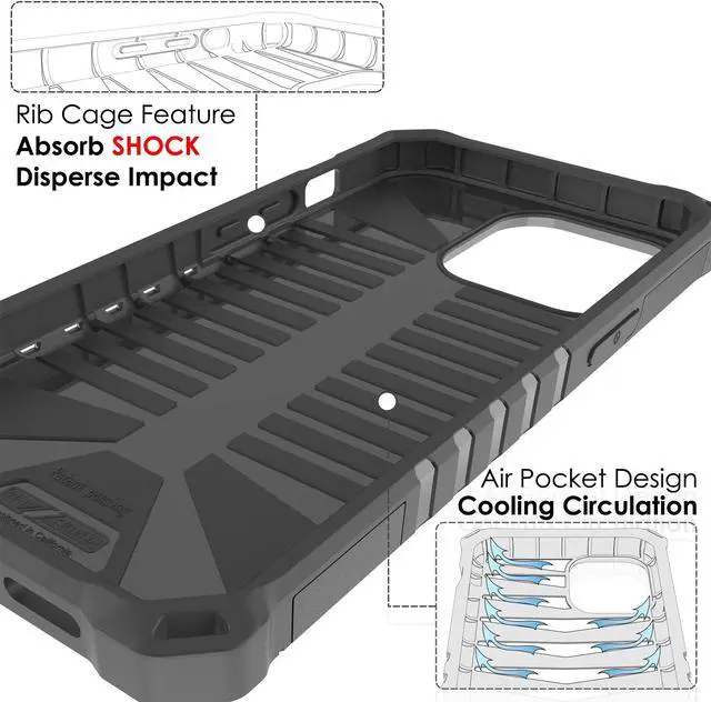 Alt view image 6 of 7 - Black Rugged Case Cover Stand + Belt Clip Holster + Strap for iPhone 13 Pro Max
