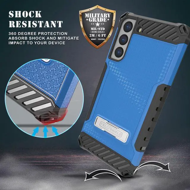 Alt view image 3 of 7 - Blue Rugged Case Cover Stand + Belt Clip Holster + Strap for Galaxy S22 Plus 5G