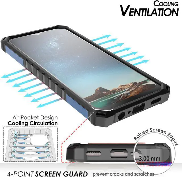 Alt view image 5 of 7 - Blue Hybrid Anti-Shock Case Cover Kickstand and Strap for Galaxy S22 Ultra 5G