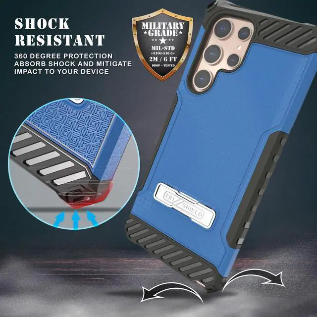 Alt view image 2 of 7 - Blue Hybrid Anti-Shock Case Cover Kickstand and Strap for Galaxy S22 Ultra 5G