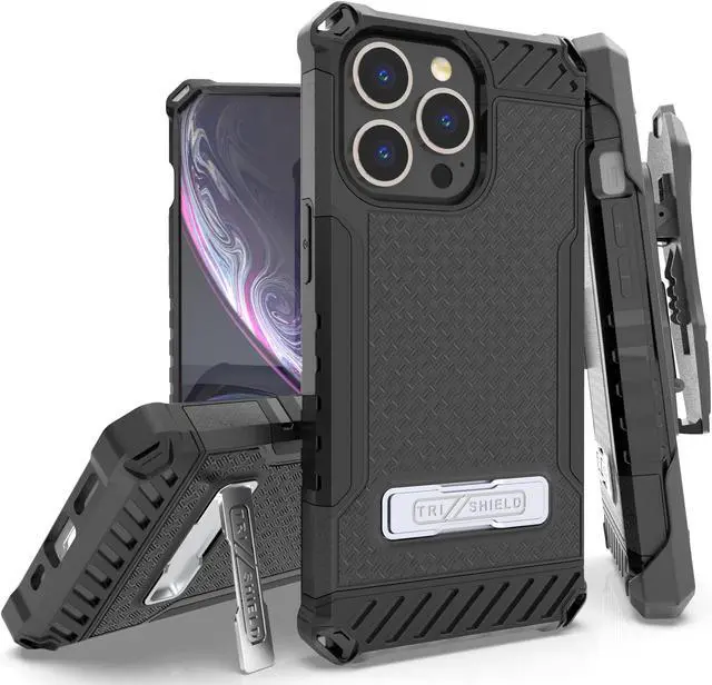 Main image of Black Rugged Case Cover Stand + Belt Clip Holster + Strap for iPhone 13 Pro Max