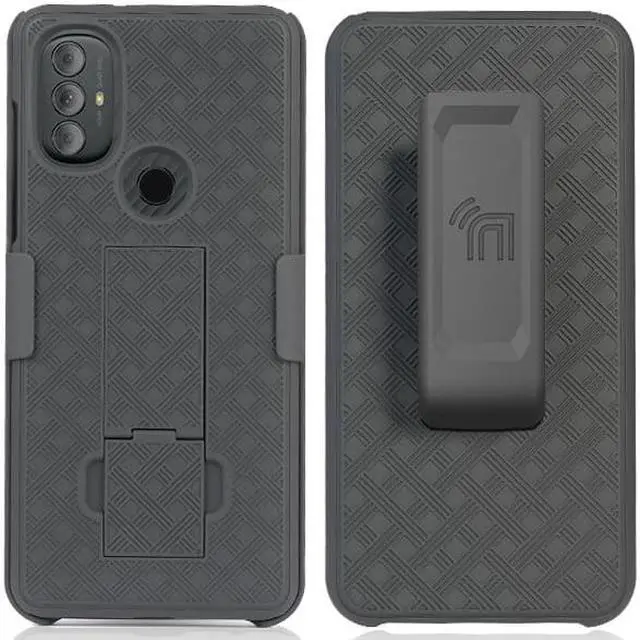 Alt view image 2 of 7 - Black Hard Case Cover Stand and Belt Clip Holster Combo for Moto G Power (2022)