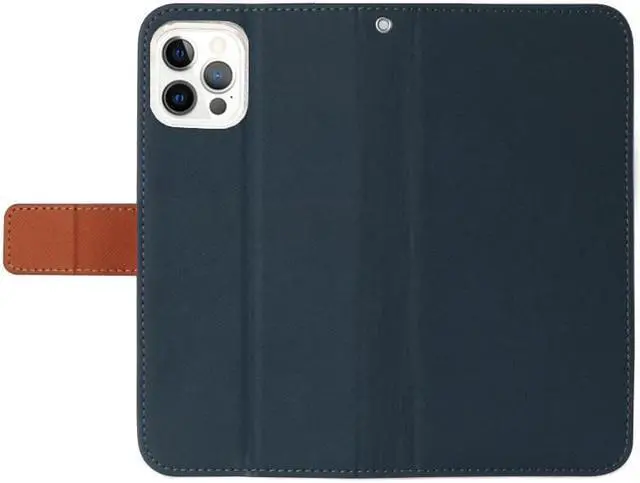 Alt view image 4 of 7 - Navy/Brown Wallet Case Credit Card ID Slot and Lanyard for iPhone 13 Pro MAX