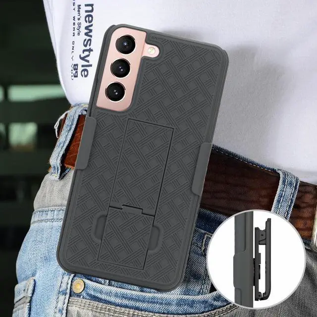 Alt view image 6 of 7 - Black Hard Case Cover Stand and Belt Clip Holster Combo for Samsung Galaxy S22