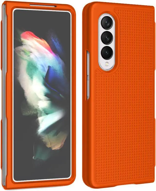 Alt view image 2 of 7 - Bright Orange Grid Case Slim Hard Shell Cover for Samsung Galaxy Z Fold 3 5G