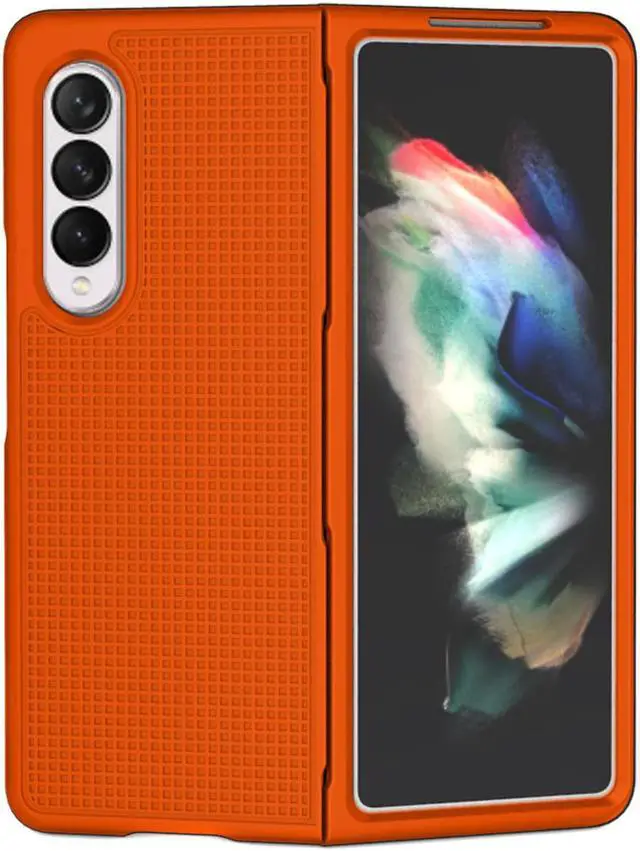 Alt view image 3 of 7 - Bright Orange Grid Case Slim Hard Shell Cover for Samsung Galaxy Z Fold 3 5G
