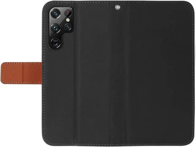Alt view image 4 of 7 - Black/Brown Wallet Case Card ID Slot Cover and Wrist Strap for Galaxy S22 Ultra