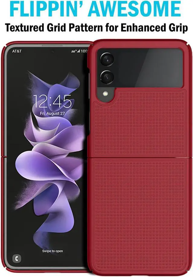 Alt view image 2 of 7 - Red Grid Textured Hard Case Slim Phone Cover for Samsung Galaxy Z Flip 3 5G
