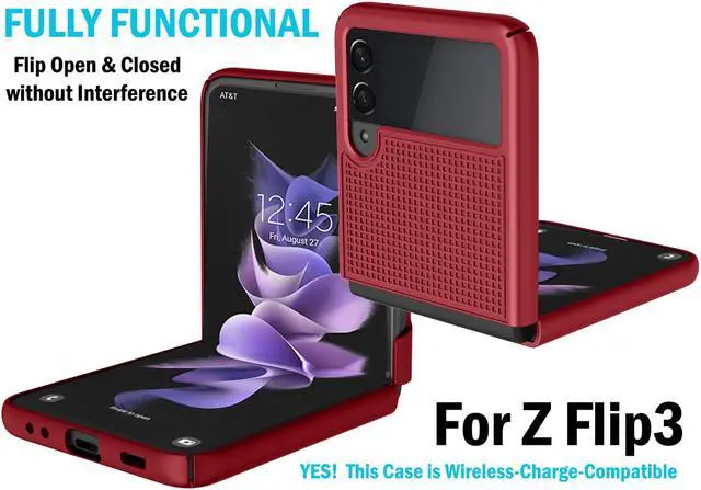 Alt view image 3 of 7 - Red Grid Textured Hard Case Slim Phone Cover for Samsung Galaxy Z Flip 3 5G