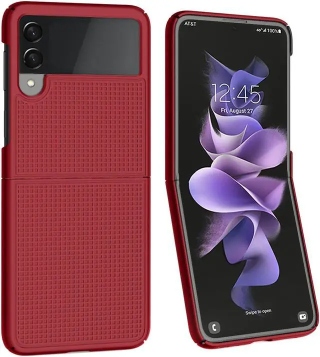 Alt view image 4 of 7 - Red Grid Textured Hard Case Slim Phone Cover for Samsung Galaxy Z Flip 3 5G