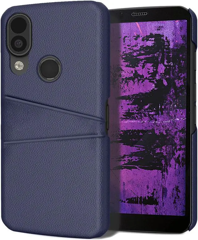 Main image of Navy Blue Vegan Leather Credit Card Slot Wallet Case Cover for CAT S62 PRO Phone
