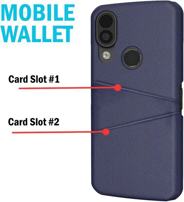 Alt view image 2 of 7 - Navy Blue Vegan Leather Credit Card Slot Wallet Case Cover for CAT S62 PRO Phone