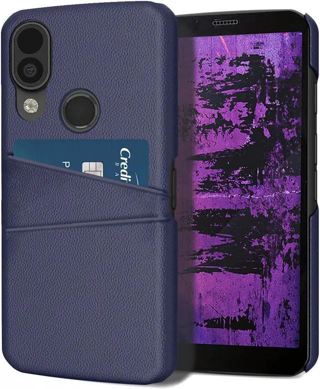 Alt view image 3 of 7 - Navy Blue Vegan Leather Credit Card Slot Wallet Case Cover for CAT S62 PRO Phone