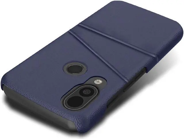 Alt view image 5 of 7 - Navy Blue Vegan Leather Credit Card Slot Wallet Case Cover for CAT S62 PRO Phone