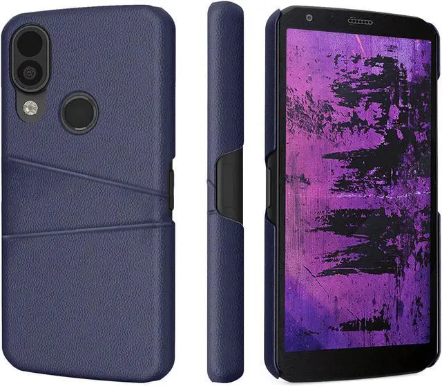 Alt view image 4 of 7 - Navy Blue Vegan Leather Credit Card Slot Wallet Case Cover for CAT S62 PRO Phone