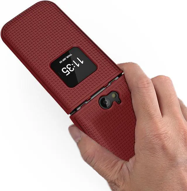 Alt view image 3 of 7 - Red Grid Texture Case Slim Hard Shell Slim Cover for Nokia 2720 V Flip Phone