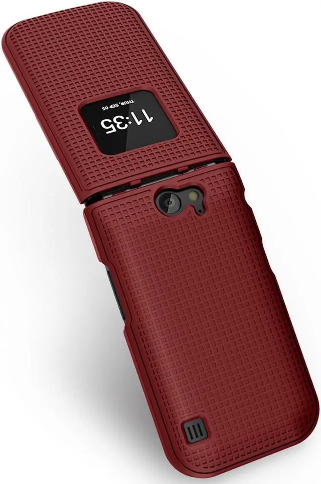 Alt view image 4 of 7 - Red Grid Texture Case Slim Hard Shell Slim Cover for Nokia 2720 V Flip Phone