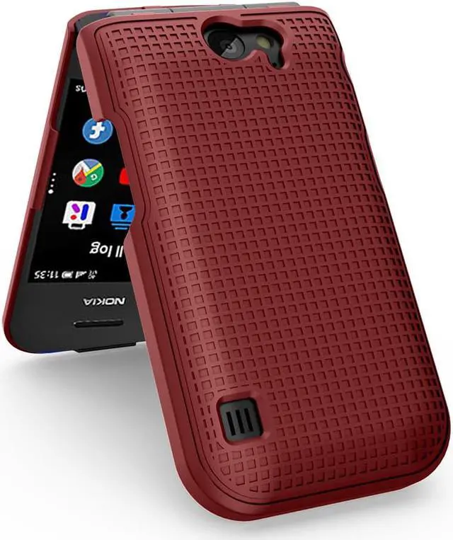 Alt view image 5 of 7 - Red Grid Texture Case Slim Hard Shell Slim Cover for Nokia 2720 V Flip Phone
