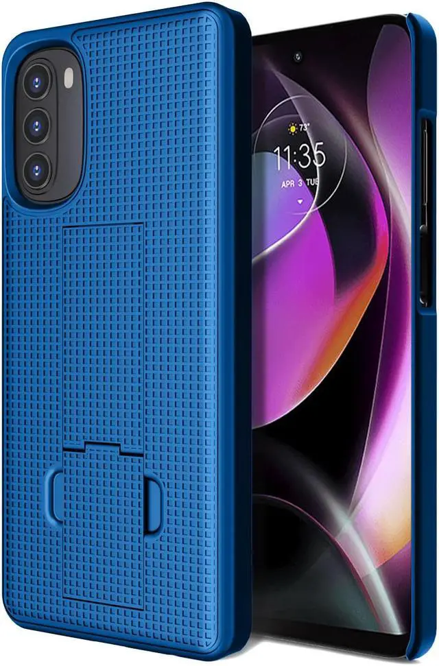 Main image of Cobalt Blue Grid Texture Slim Hard Case Cover Stand for Moto G 5G (2022) XT2213