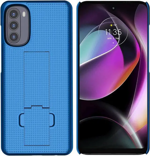 Alt view image 5 of 7 - Cobalt Blue Grid Texture Slim Hard Case Cover Stand for Moto G 5G (2022) XT2213