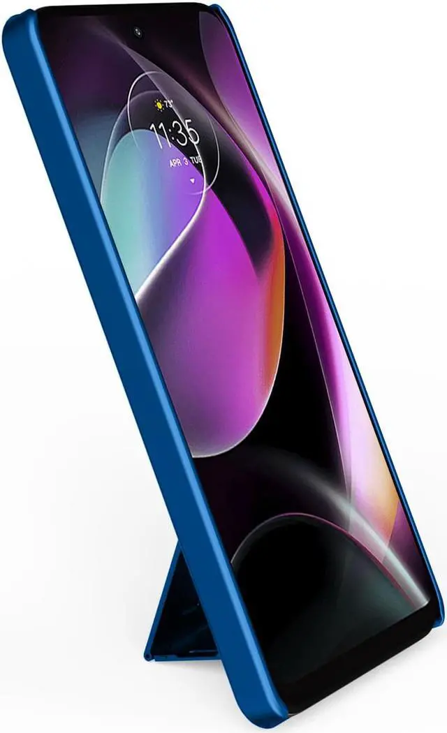Alt view image 6 of 7 - Cobalt Blue Grid Texture Slim Hard Case Cover Stand for Moto G 5G (2022) XT2213
