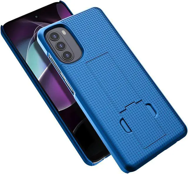 Alt view image 4 of 7 - Cobalt Blue Grid Texture Slim Hard Case Cover Stand for Moto G 5G (2022) XT2213
