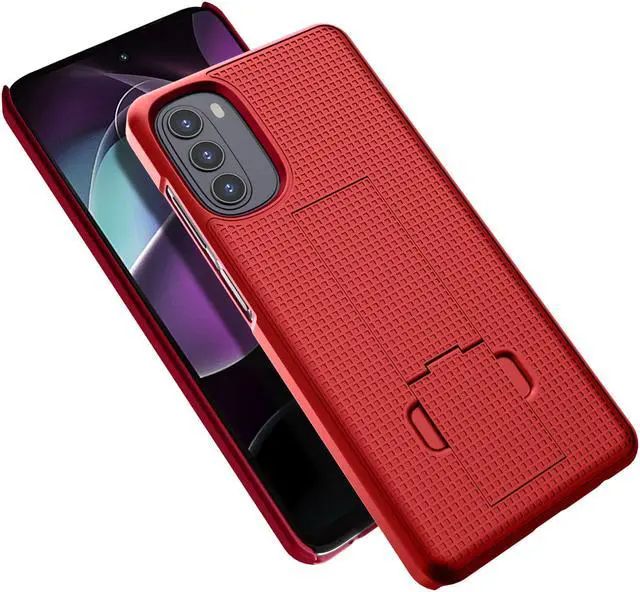 Alt view image 4 of 7 - Red Grid Texture Slim Hard Shell Case Cover Stand for Moto G 5G (2022) XT2213