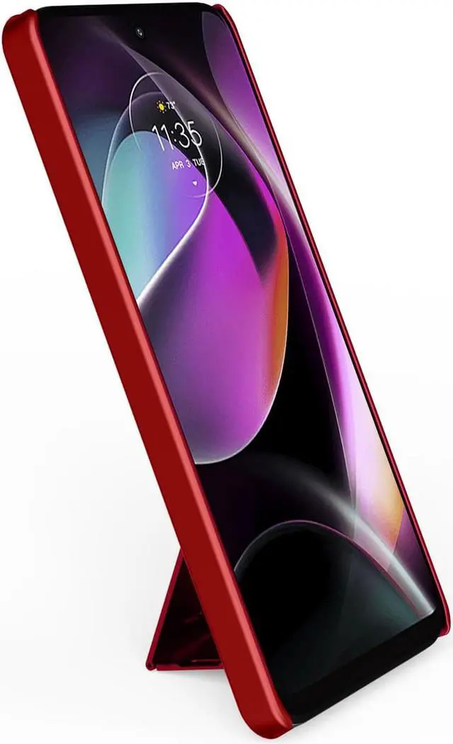 Alt view image 6 of 7 - Red Grid Texture Slim Hard Shell Case Cover Stand for Moto G 5G (2022) XT2213