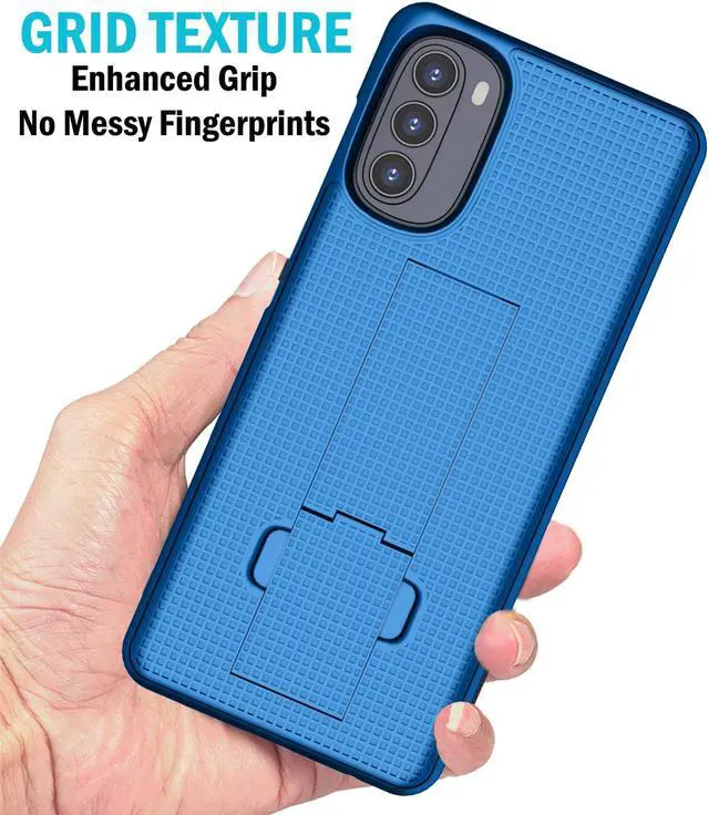 Alt view image 3 of 7 - Cobalt Blue Grid Texture Slim Hard Case Cover Stand for Moto G 5G (2022) XT2213