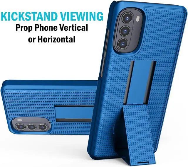 Alt view image 2 of 7 - Cobalt Blue Grid Texture Slim Hard Case Cover Stand for Moto G 5G (2022) XT2213