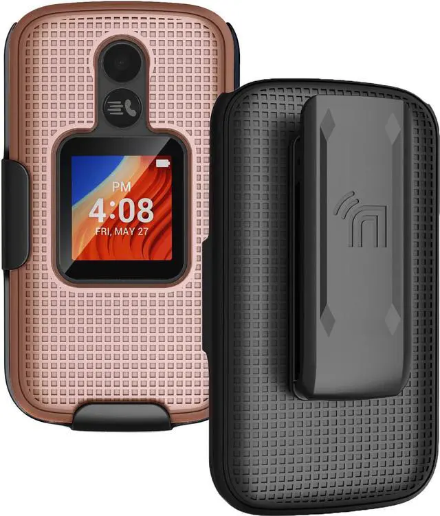 Rose Gold Pink Case Cover and Belt Clip for Alcatel TCL Flip