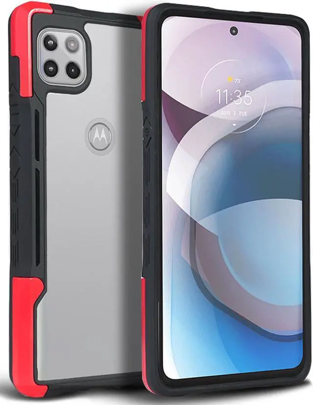 Main image of Red Clear Acrylic Hybrid Case Cover Secure Grip Trim for Motorola One 5G ACE