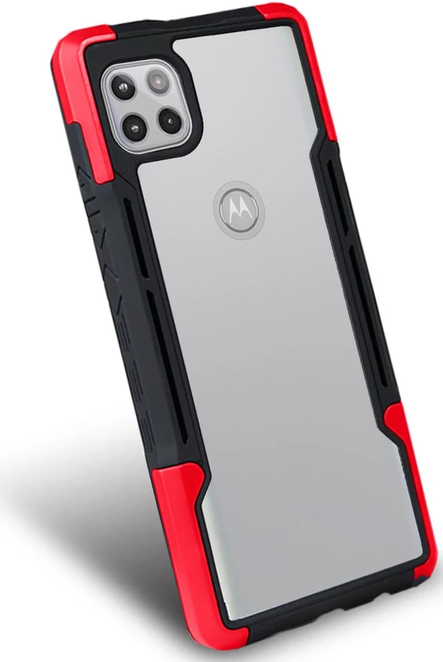 Alt view image 2 of 7 - Red Clear Acrylic Hybrid Case Cover Secure Grip Trim for Motorola One 5G ACE