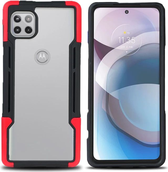 Alt view image 3 of 7 - Red Clear Acrylic Hybrid Case Cover Secure Grip Trim for Motorola One 5G ACE