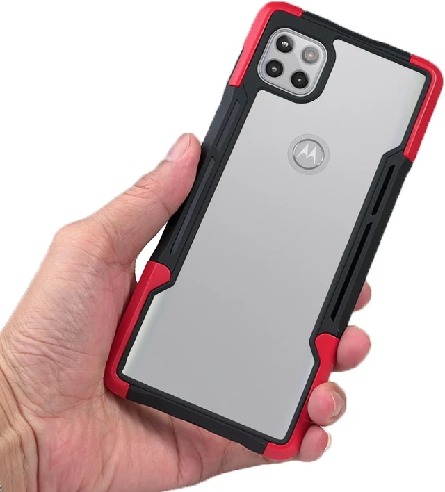 Alt view image 4 of 7 - Red Clear Acrylic Hybrid Case Cover Secure Grip Trim for Motorola One 5G ACE