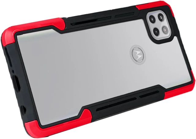 Alt view image 5 of 7 - Red Clear Acrylic Hybrid Case Cover Secure Grip Trim for Motorola One 5G ACE