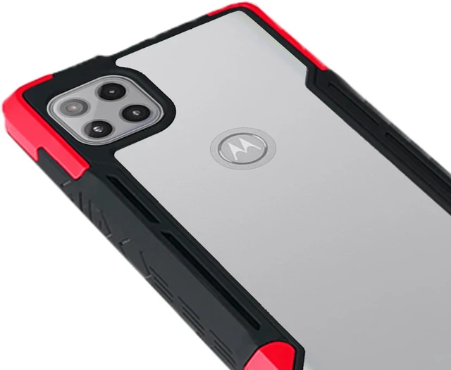 Alt view image 6 of 7 - Red Clear Acrylic Hybrid Case Cover Secure Grip Trim for Motorola One 5G ACE