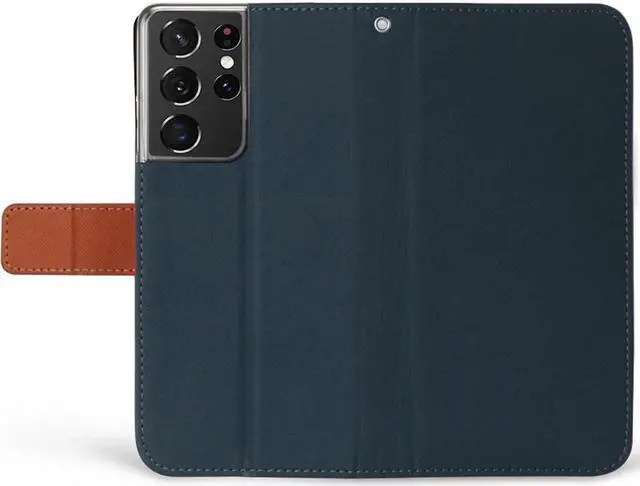 Alt view image 5 of 7 - Navy/Brown Wallet Case Credit Card Slot Lanyard for Samsung Galaxy S21 Ultra 5G