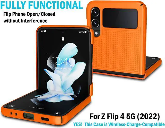 Alt view image 5 of 7 - Bright Orange Hard Case Cover and Belt Clip for Samsung Galaxy Z Flip 4 5G Phone