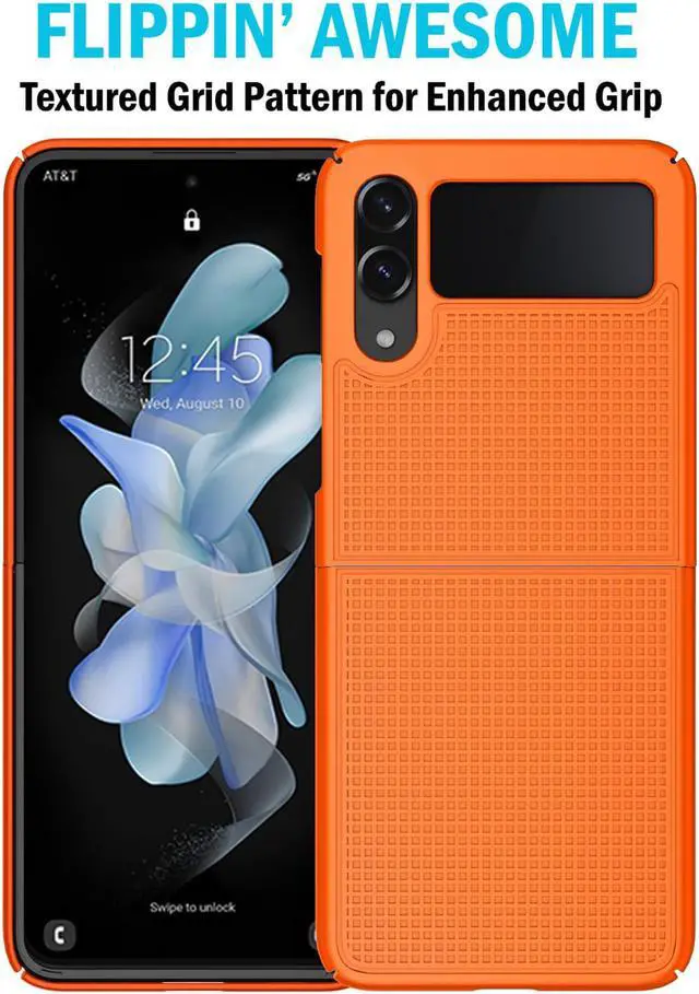 Alt view image 4 of 7 - Bright Orange Hard Case Cover and Belt Clip for Samsung Galaxy Z Flip 4 5G Phone