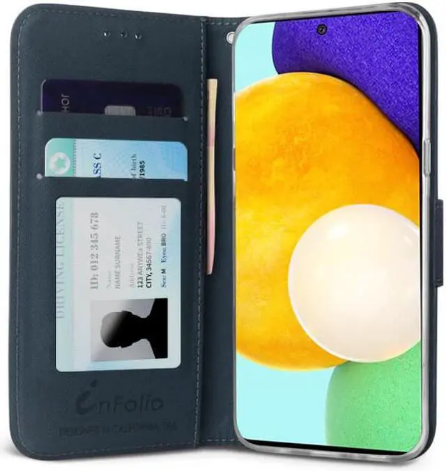 Alt view image 2 of 7 - Navy/Brown Wallet Case Credit Card Slot Lanyard Strap for Samsung Galaxy A72 5G