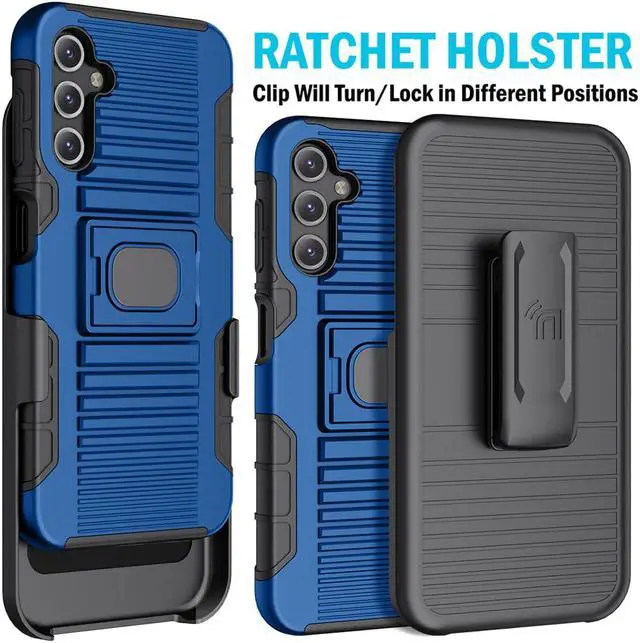 Alt view image 2 of 7 - Blue Rugged Case Stand and Belt Clip Holster for Samsung Galaxy A14 5G Phone