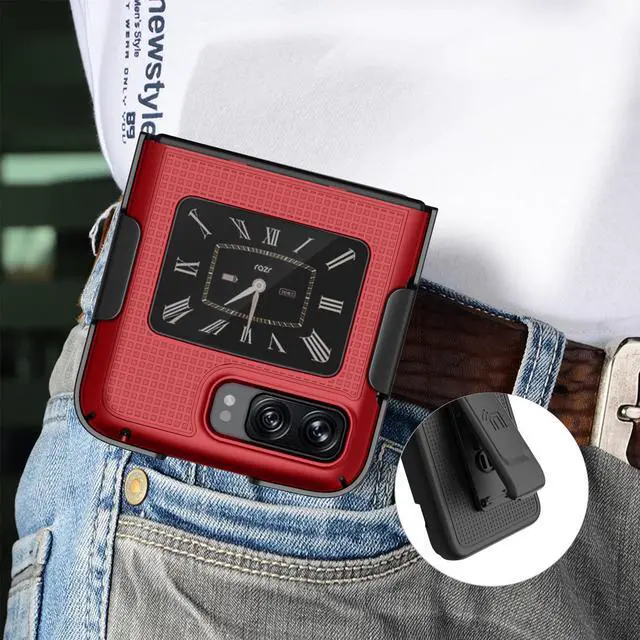 Alt view image 6 of 7 - Red Hard Case Cover and Belt Clip Holster Combo for Motorola RAZR 3 5G (2022)