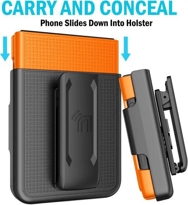 Alt view image 3 of 7 - Bright Orange Hard Case Cover and Belt Clip for Samsung Galaxy Z Flip 4 5G Phone