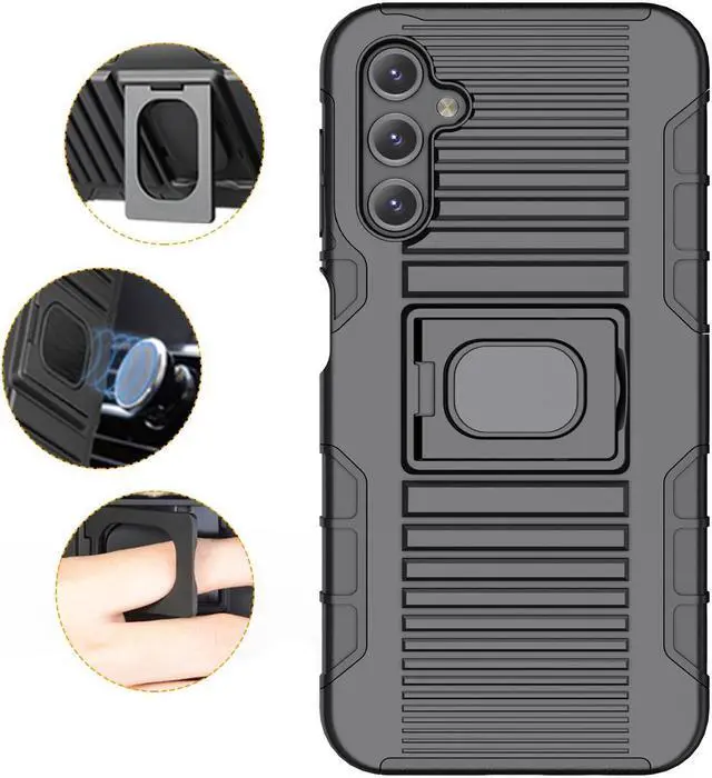 Alt view image 7 of 7 - Black Rugged Case with Ring Grip Stand for Samsung Galaxy A14 5G Phone