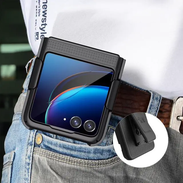 Alt view image 7 of 7 - Black Hard Case Cover and Belt Clip Holster for Motorola RAZR Plus (2023) RAZR+