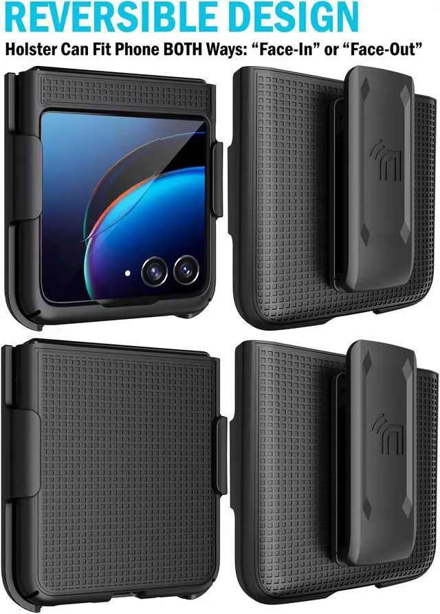 Alt view image 4 of 7 - Black Hard Case Cover and Belt Clip Holster for Motorola RAZR Plus (2023) RAZR+
