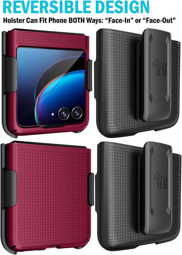 Alt view image 4 of 7 - Blue Hard Case Cover and Belt Clip Holster for Motorola RAZR Plus (2023) RAZR+